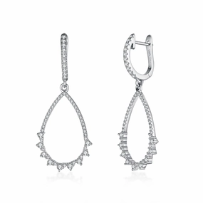 Dazzling Accent Comfort Style Sterling Silver Fancy Teardrop Micropave and CZ Earrings