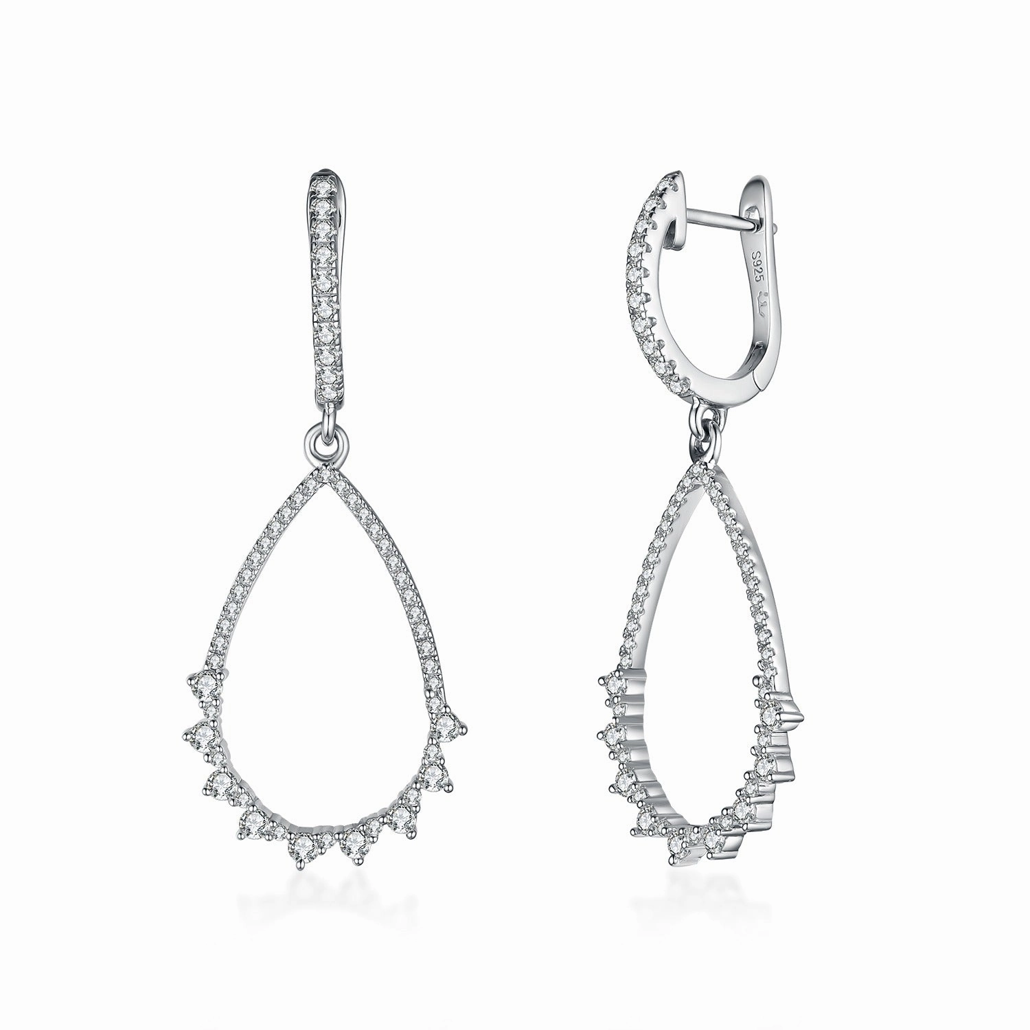 Dazzling Accent Comfort Style Sterling Silver Fancy Teardrop Micropave and CZ Earrings