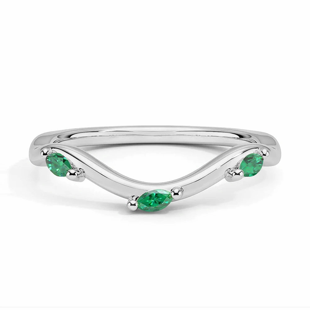Bold Feature Willow Curved Lab Grown Emerald Band