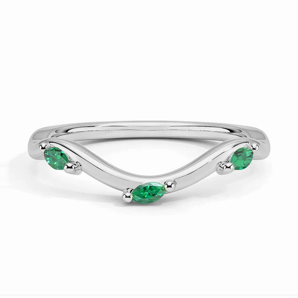 Willow Curved Lab Grown Emerald Band Graceful Appeal Radiant Edge