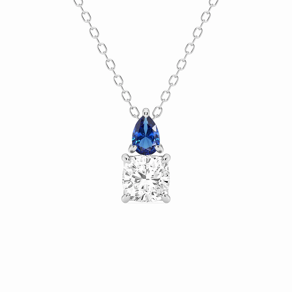 Toi Et Moi Sapphire and Cushion Cut Lab Grown Diamond Pendant Necklace Trendy Finish Classic Elegance