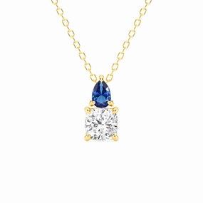 Toi Et Moi Sapphire and Cushion Cut Lab Grown Diamond Pendant Necklace Perfect Layer