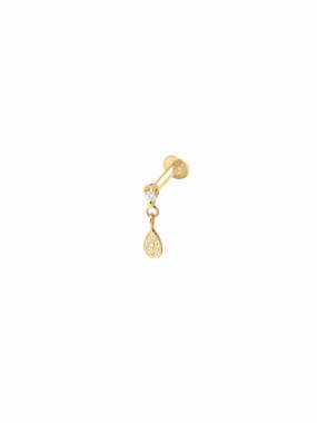 Glossy Adornment Polished Decor 14K Gold Push Flat Back Pear shape Dangle Diamond Earring