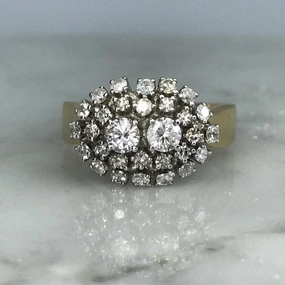 Vintage Diamond Cluster Cocktail Ring in 14K Gold. Unique Engagement Ring. April Birthstone. Fashion Classic