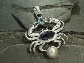 Topaz, Iolite, Pearl, Sterling Silver Pendant Romantic Gift Date Look