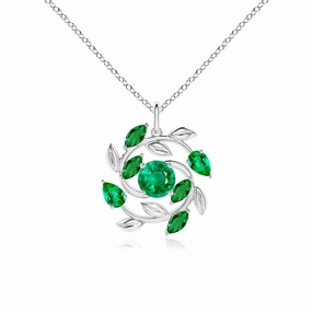 Round and Marquise Emerald Olive Branch Statement Necklace Pendant Glam fit Natural Detail
