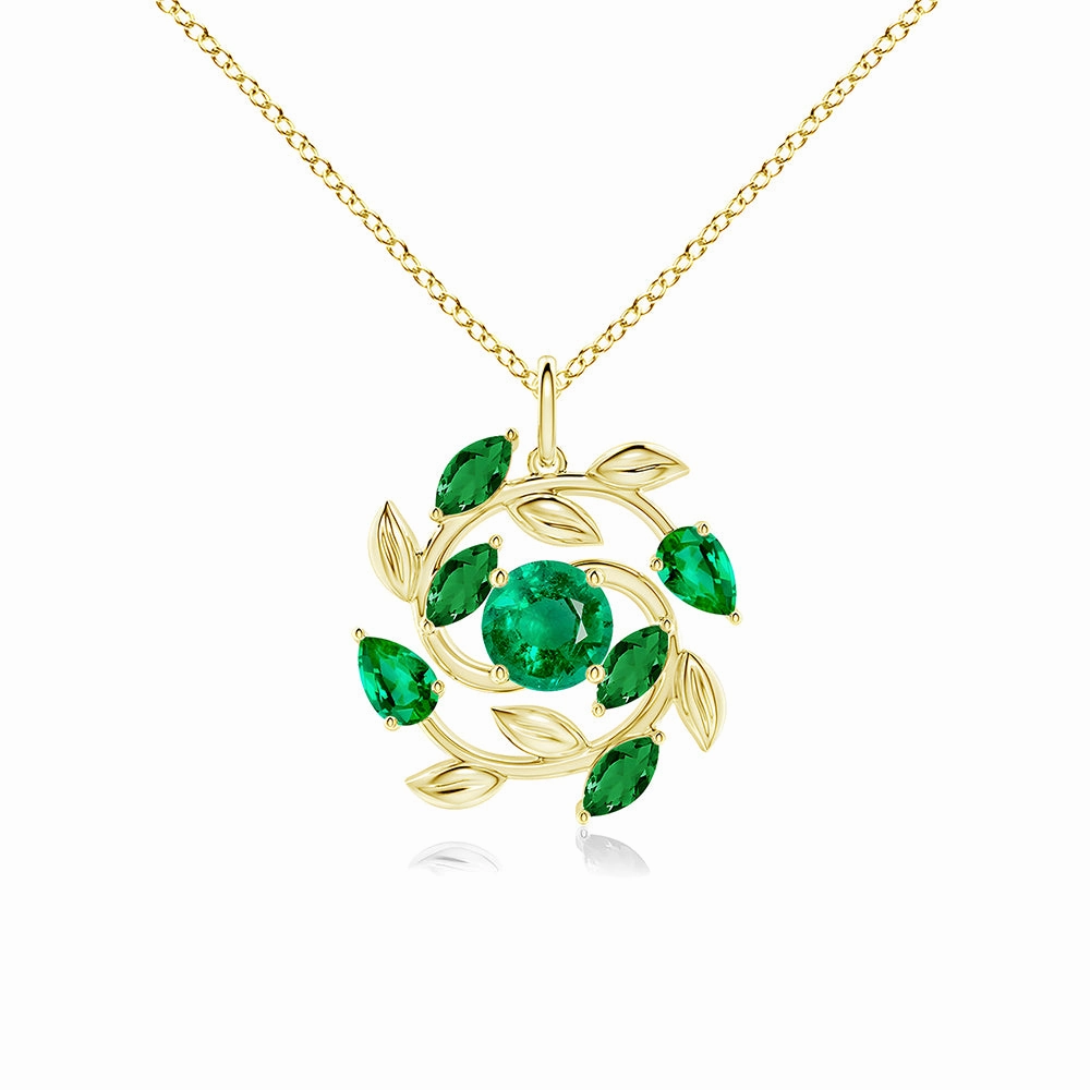 Daily Match Round and Marquise Emerald Olive Branch Statement Necklace Pendant