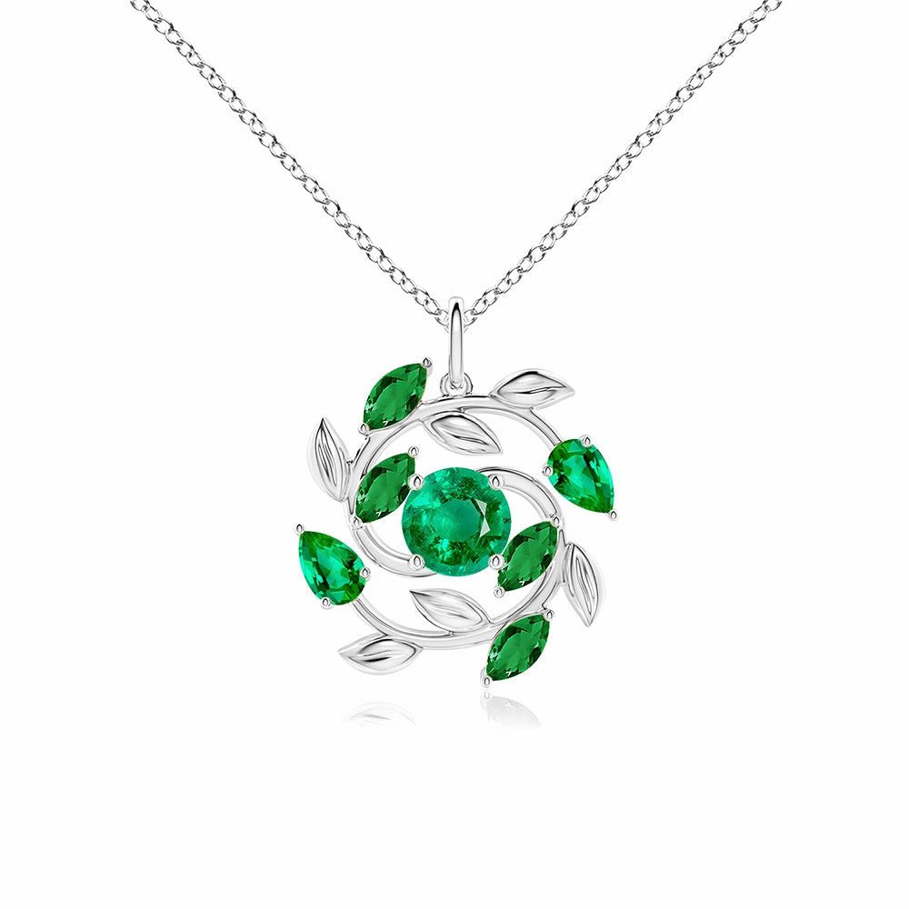 Round and Marquise Emerald Olive Branch Statement Necklace Pendant Glam fit Natural Detail
