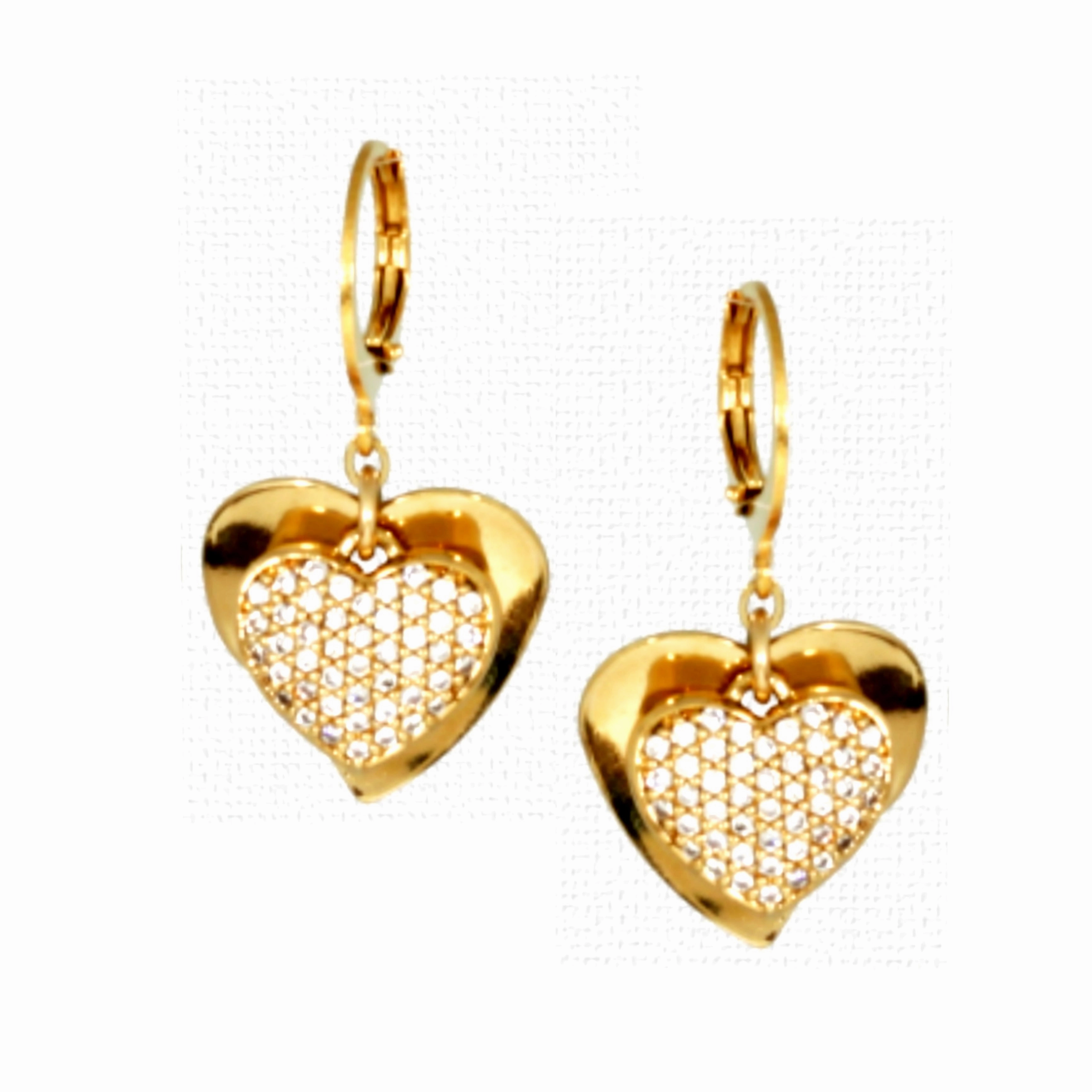 Surgical Steel CZ Heart On Large Solid Heart Earrings Heirloom Feel