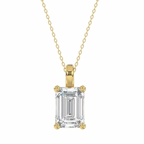 LADIES SOLITAIRE PENDANT WITH CHAIN 4CT EMERALD DIAMOND 14K YELLOW GOLD Dazzling Radiance