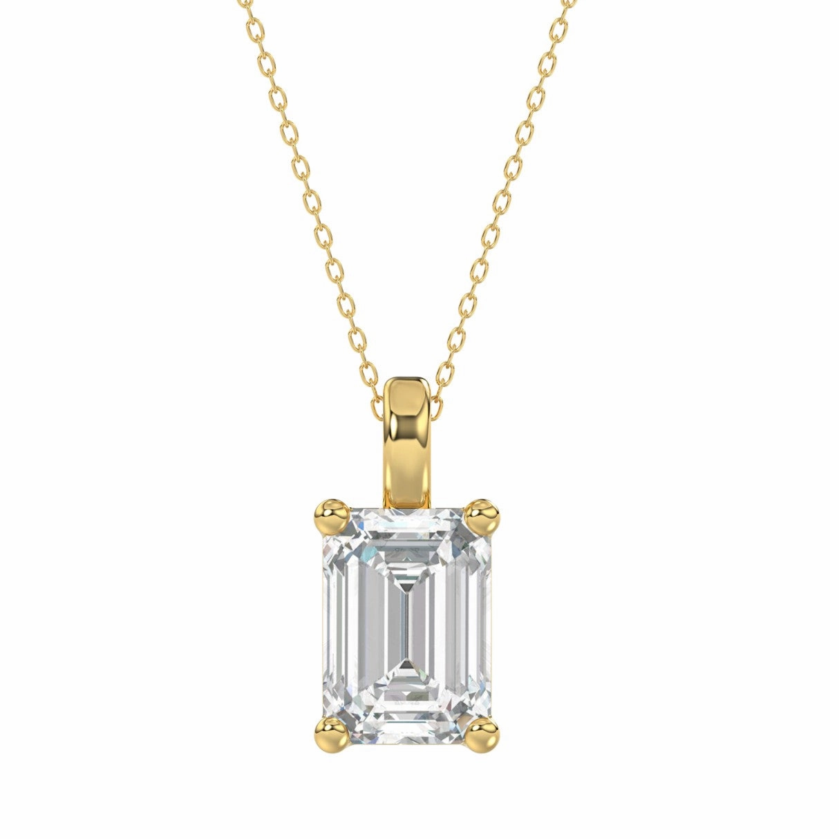 LADIES SOLITAIRE PENDANT WITH CHAIN 4CT EMERALD DIAMOND 14K YELLOW GOLD Dazzling Radiance
