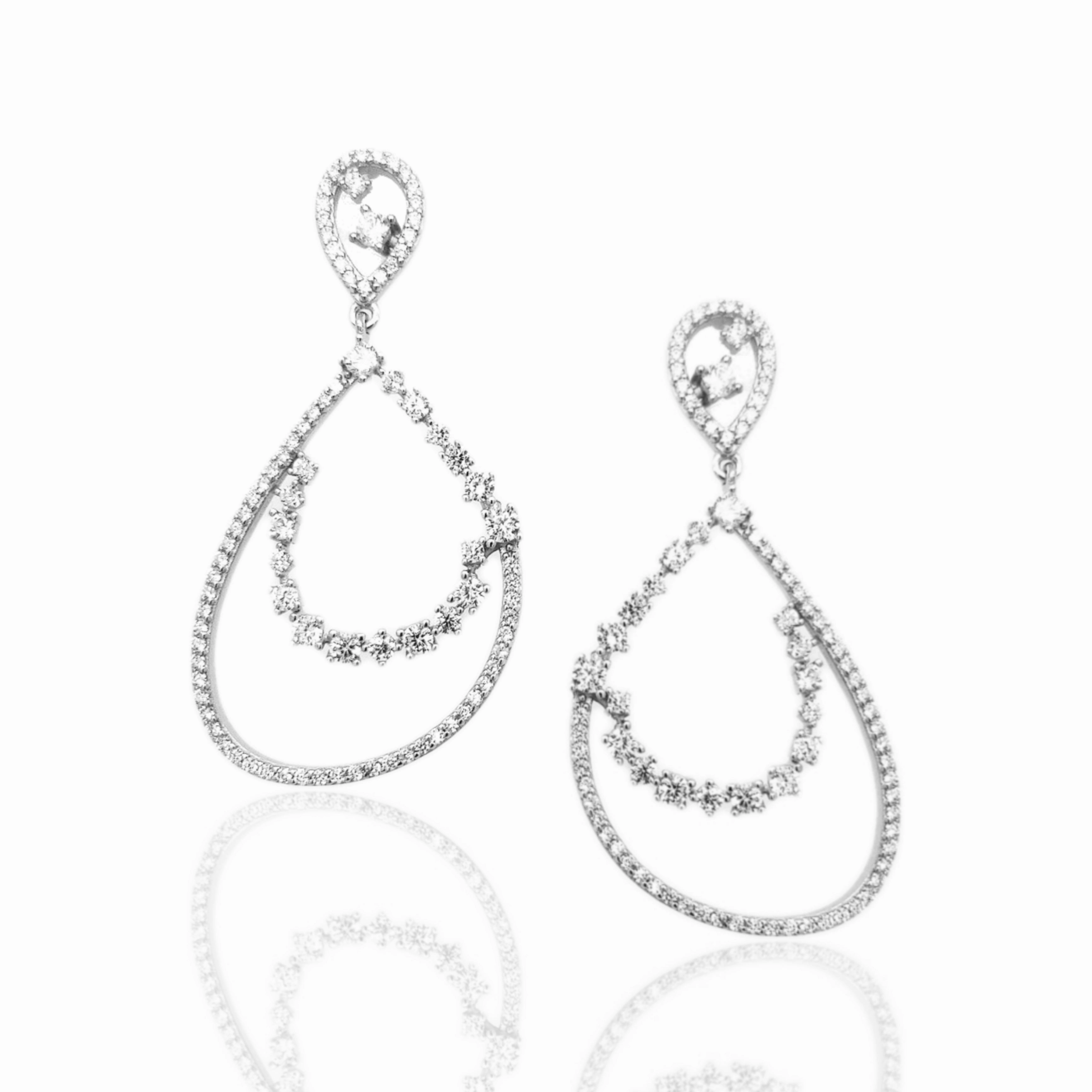 Daily Details Subtle Feature Sterling Silver Asymmetrical Teardrop with Sprinkled Czs in Center Earring