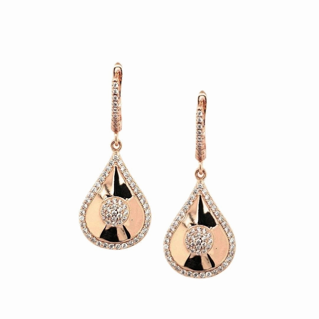 Rose Gold / Gold Plated Sterling Silver Teardop With Center CZs Earring Fresh Light