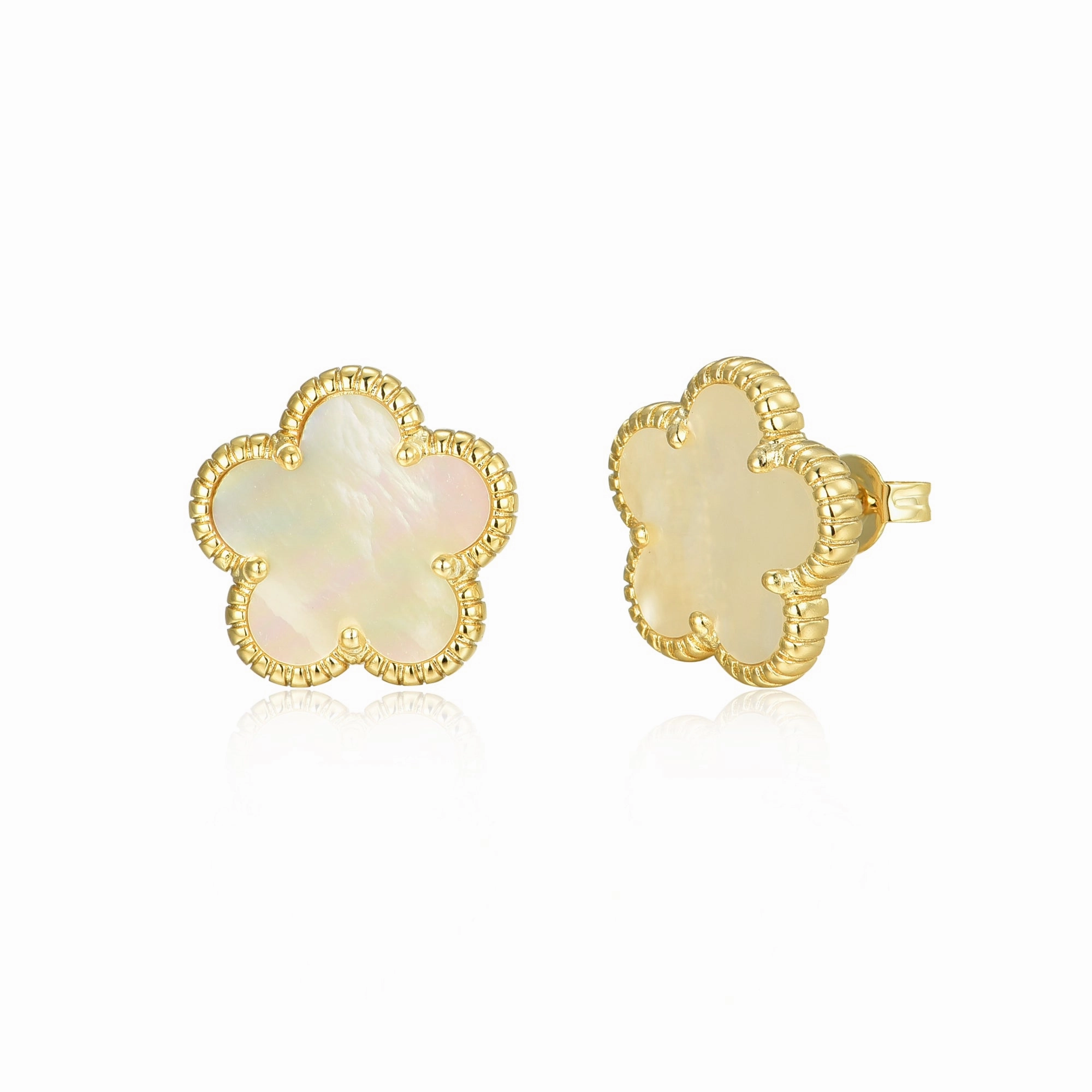 Glossy Touch Gold Plated or Rhodium Plated Surgical Steel Flower 5 Petal Stud Earrings