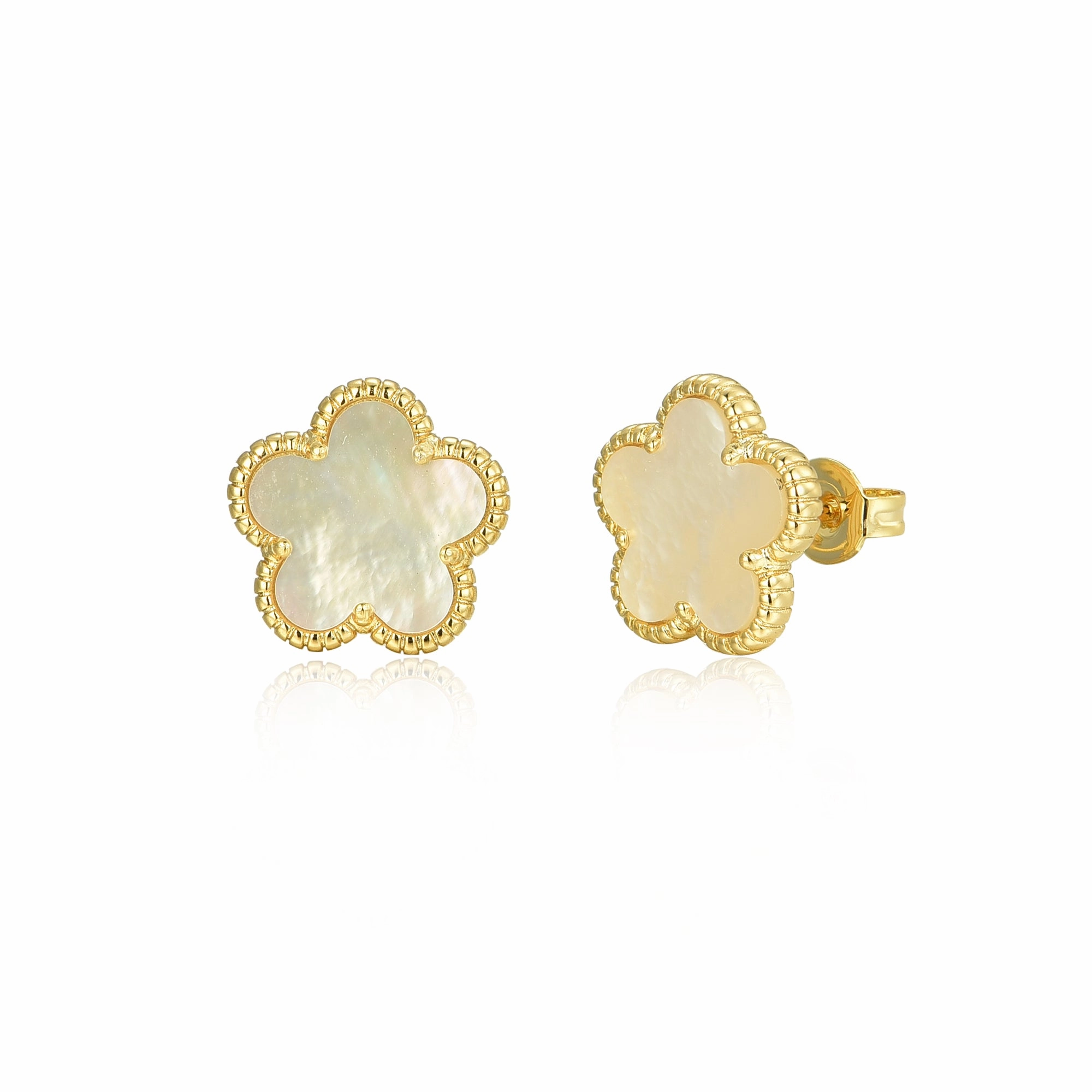Contemporary Craft Party Design Gold Plated or Rhodium Plated Surgical Steel Flower 5 Petal Stud Earrings