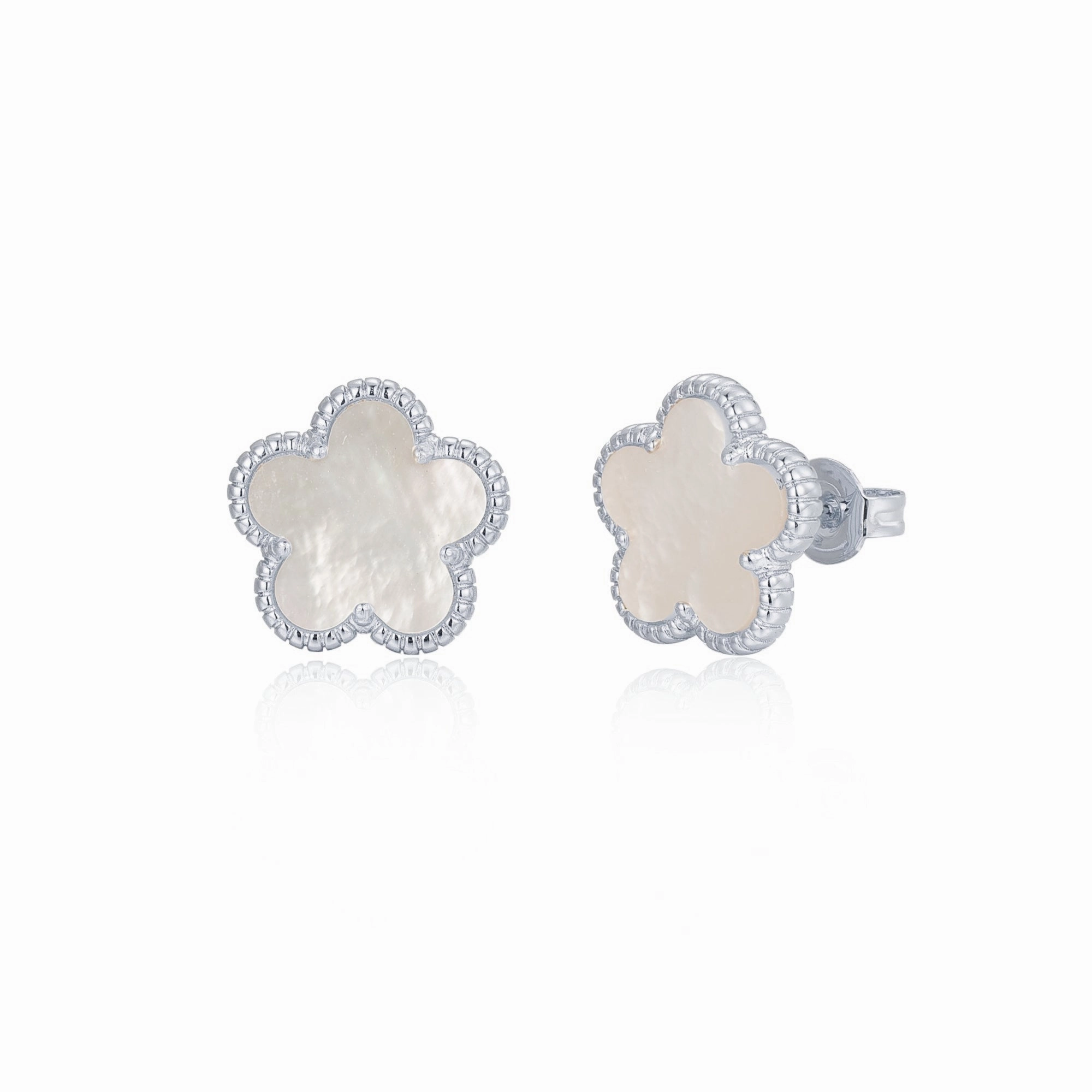 Smooth Fit Precious Piece Gold Plated or Rhodium Plated Surgical Steel Flower 5 Petal Stud Earrings