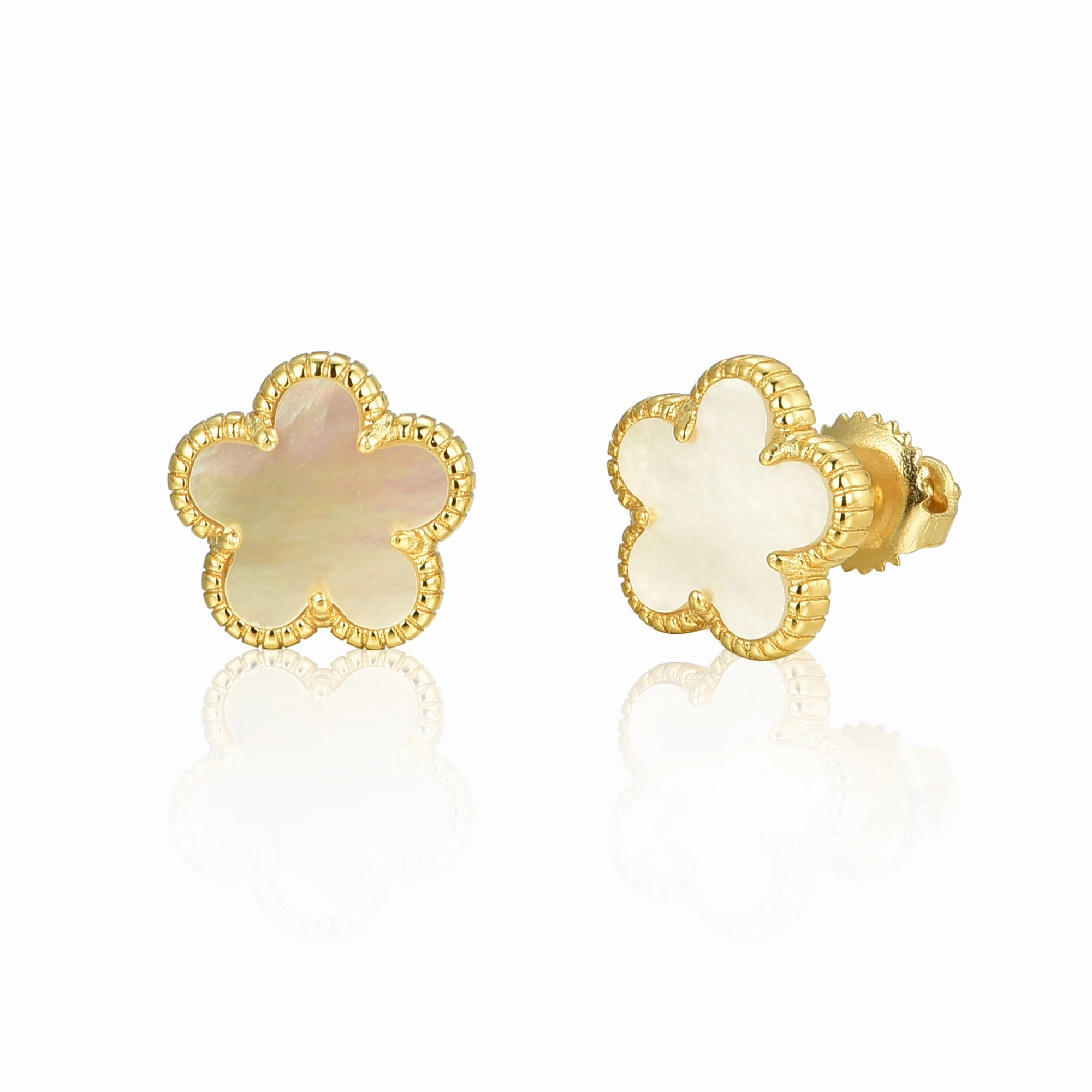 Finest Highlight Gold Plated or Rhodium Plated Surgical Steel Flower 5 Petal Stud Earrings