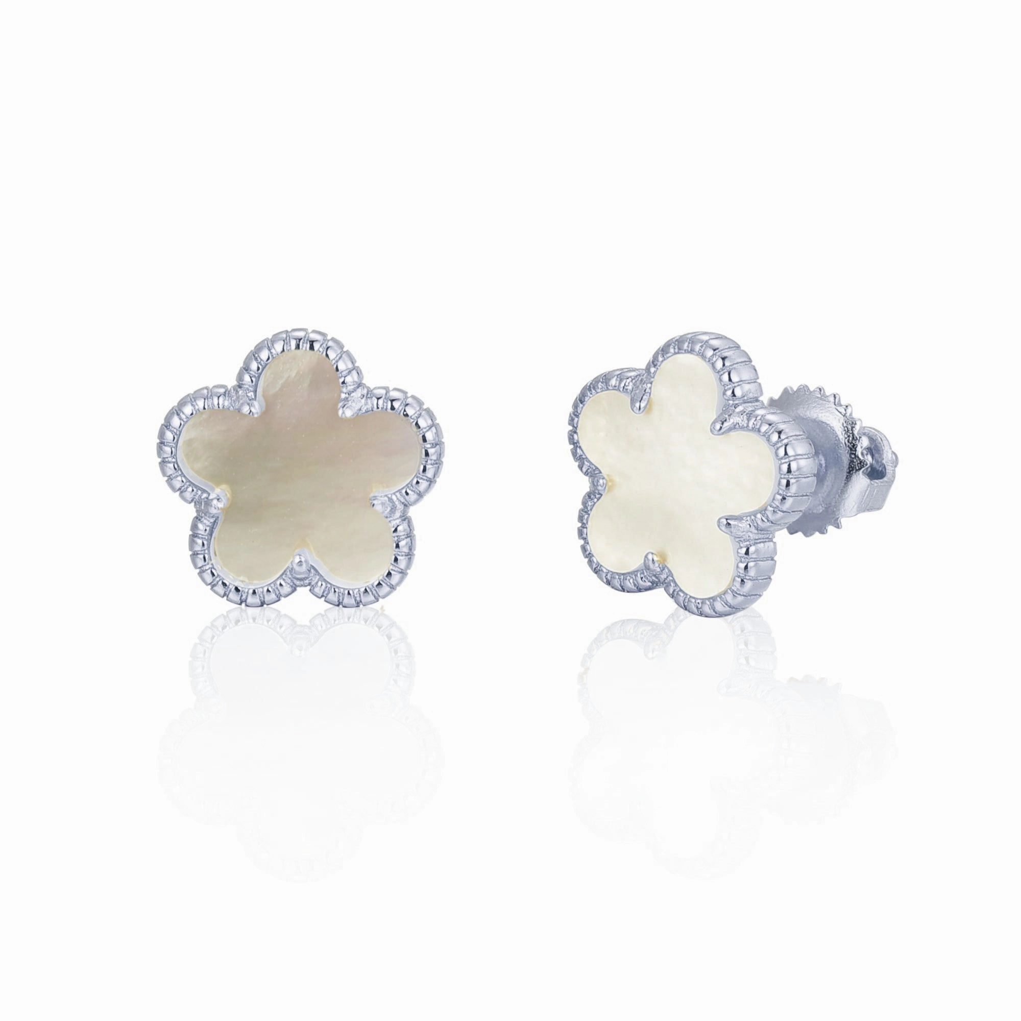 Statement Ready Luxe Design Gold Plated or Rhodium Plated Surgical Steel Flower 5 Petal Stud Earrings
