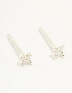 Sterling Silver Cubic Zirconia Micro Flower Stud Earrings Seasonal Pairing Radiant Jewelry Shine