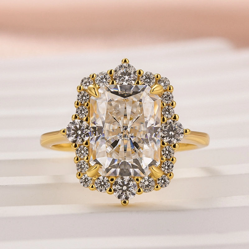 Louily Moissanite Vintage 3.0 Carat Halo Radiant Cut Engagement Ring In Sterling Silver High-End Article Low-Cost Piece