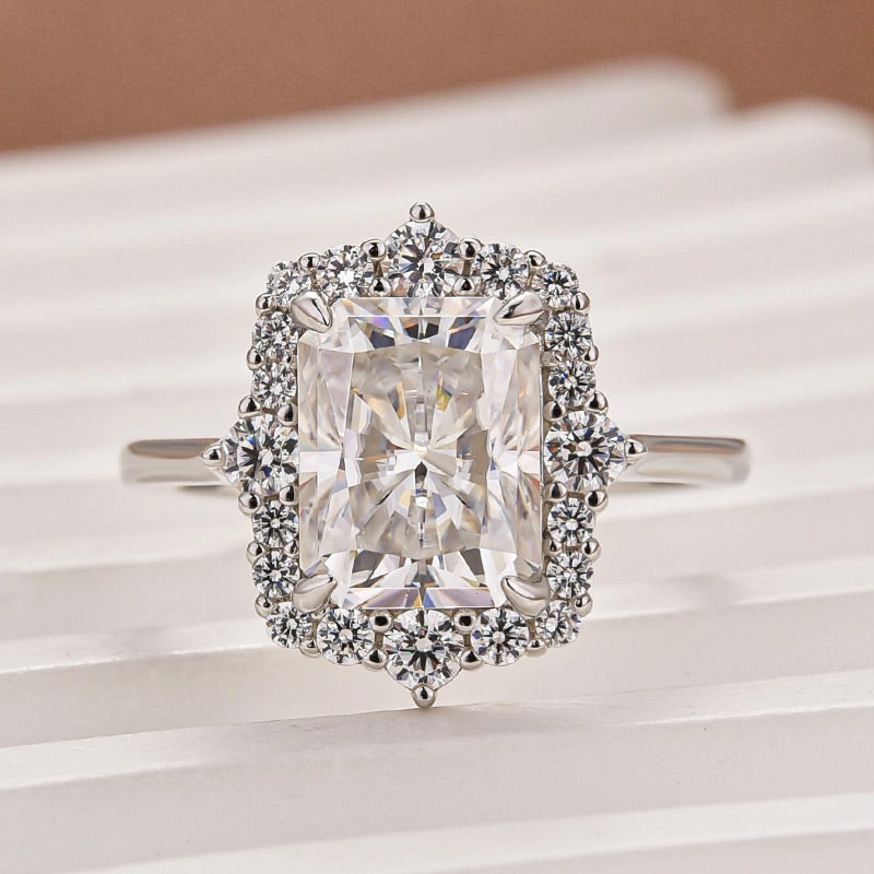 Louily Moissanite Vintage 3.0 Carat Halo Radiant Cut Engagement Ring In Sterling Silver Bold Touch