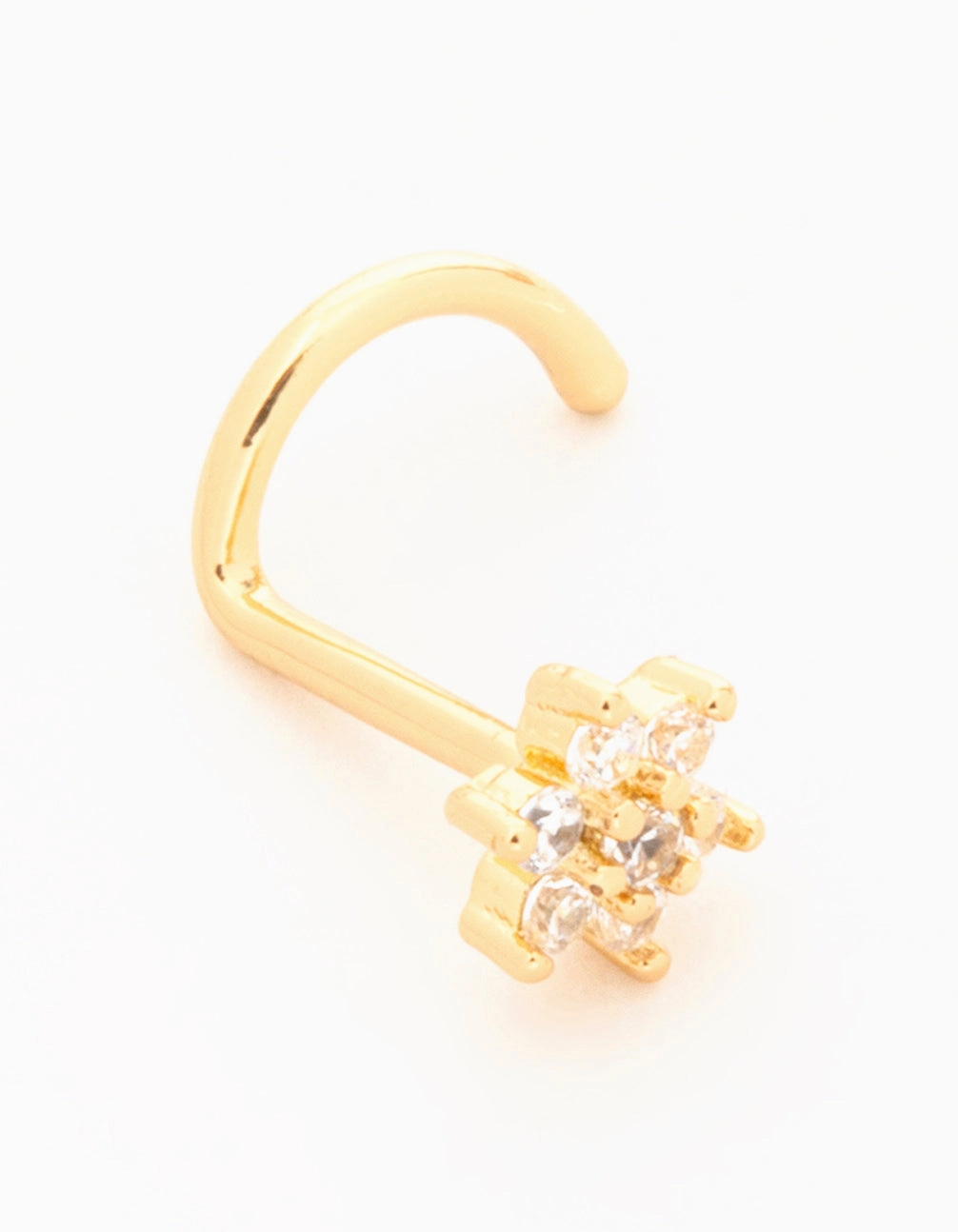 Dainty Form Gold Plated Titanium Cubic Zirconia Threadless Single Flower Nose Stud