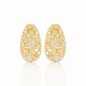Camera Ready Luxurious Craft Sterling Silver Brushed Gold Plated Oval With CZ Stud Earrings