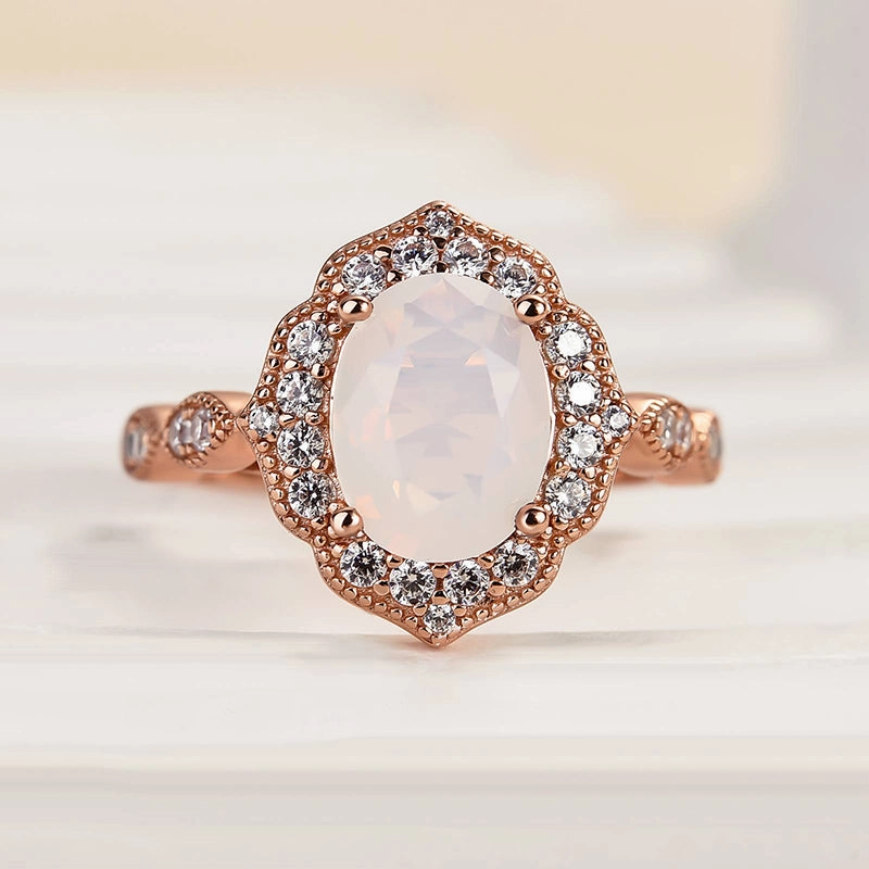 Time Honored Louily Rose Gold Oval Cut Moonstone Engagement Ring In Sterling Silver