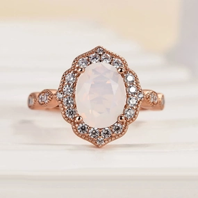 Louily Rose Gold Oval Cut Moonstone Engagement Ring In Sterling Silver Lightweight Material