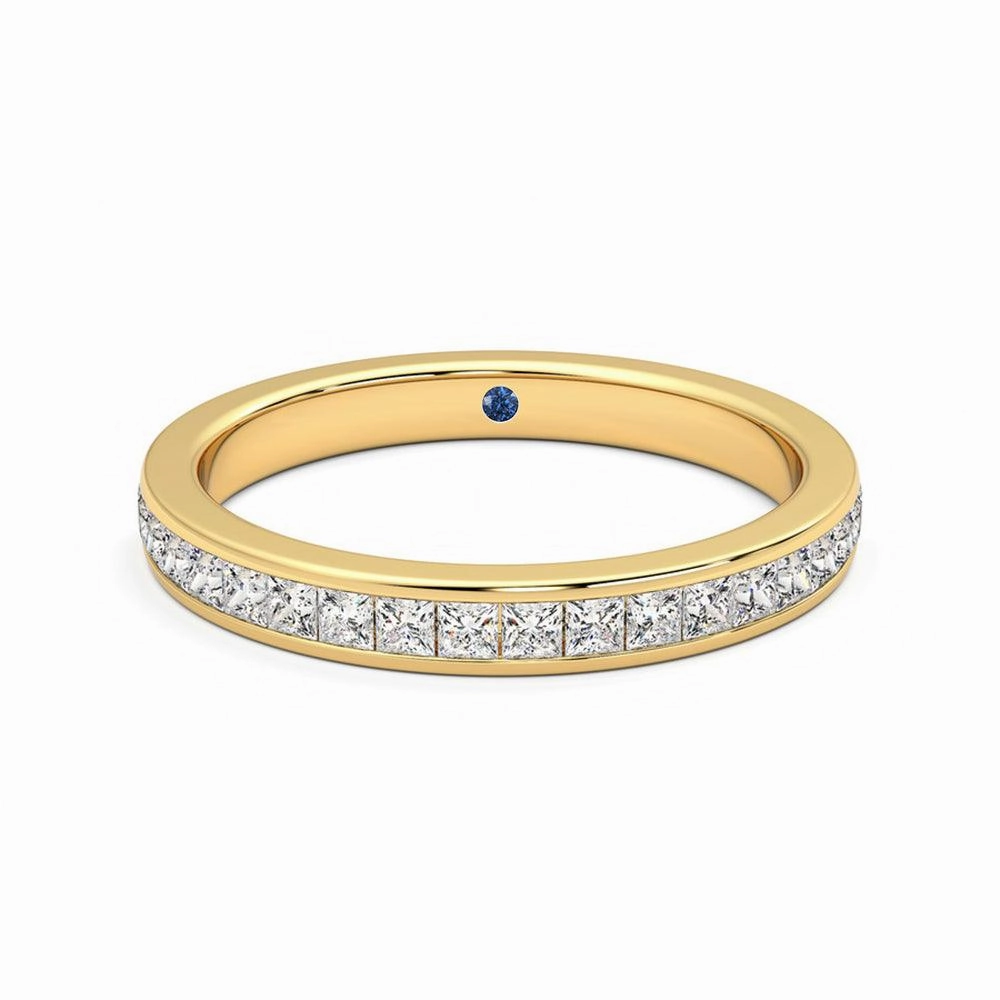 Artistic Craft Half Eternity Channel Set Princess Cut Moissanite Wedding Band with Anniversary Stone Accent