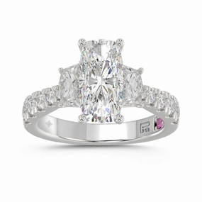 LADIES RING 3.33CT ROUND/CUSHION/BAGUETTE DIAMOND WHITE PLATINUM (CENTER STONE CUSHION DIAMOND 2CT) Highlight Accent Artisan Highlight