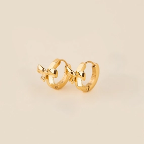 Bow 3D Huggie Hoop Earrings Polished Surface