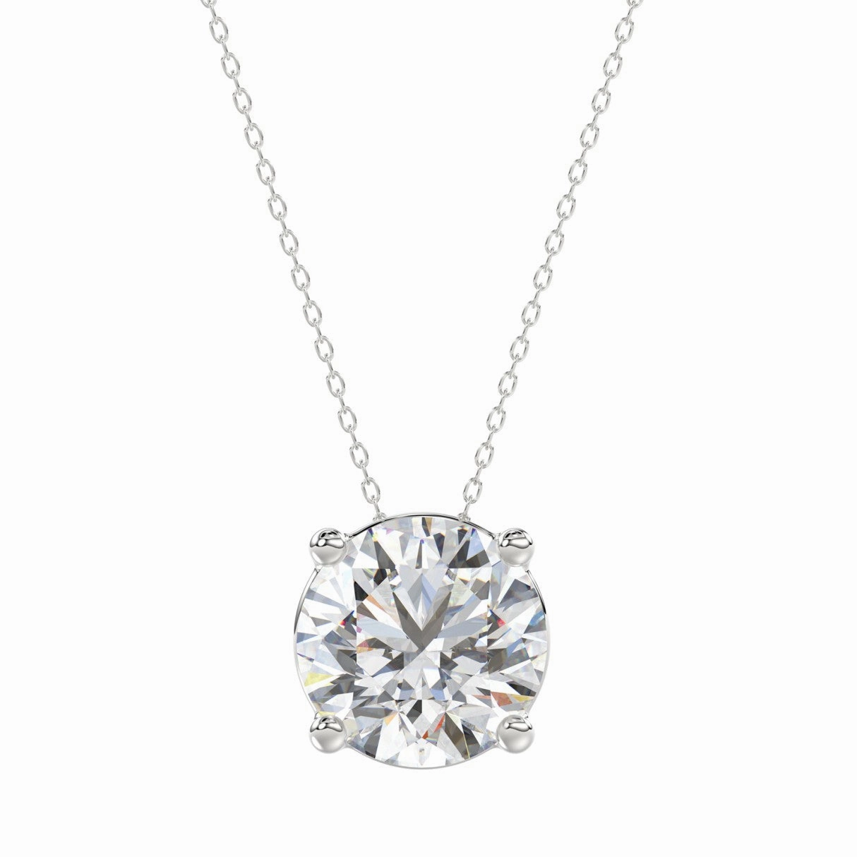 LADIES SOLITAIRE PENDANT WITH CHAIN 4CT ROUND DIAMOND 14K WHITE GOLD Glam Choice Lightweight Glam