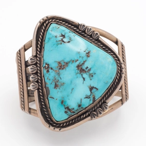 Handmade Sterling Silver Natural Turquoise Cuff Bracelet (Hallmark Unknown) Flawless Look