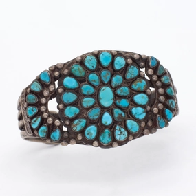 Premium Shine Handmade Sterling Silver Turquoise Petit Point Cluster Cuff Bracelet (Hallmark Unknown)