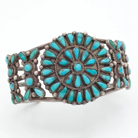 Stylish Sparkle Neat Detail Handmade Sterling Silver Turquoise Petit Point Cuff Bracelet (Hallmark Unknown)