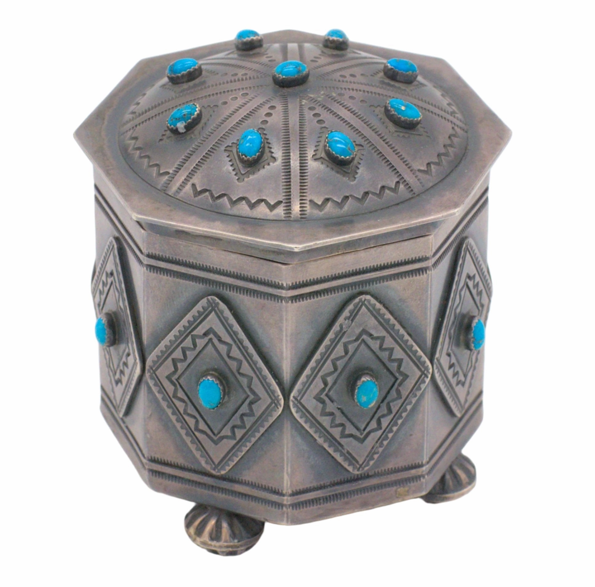 Glamourous Piece Harry Morgan Navajo Handmade Sterling Silver Turquoise Box