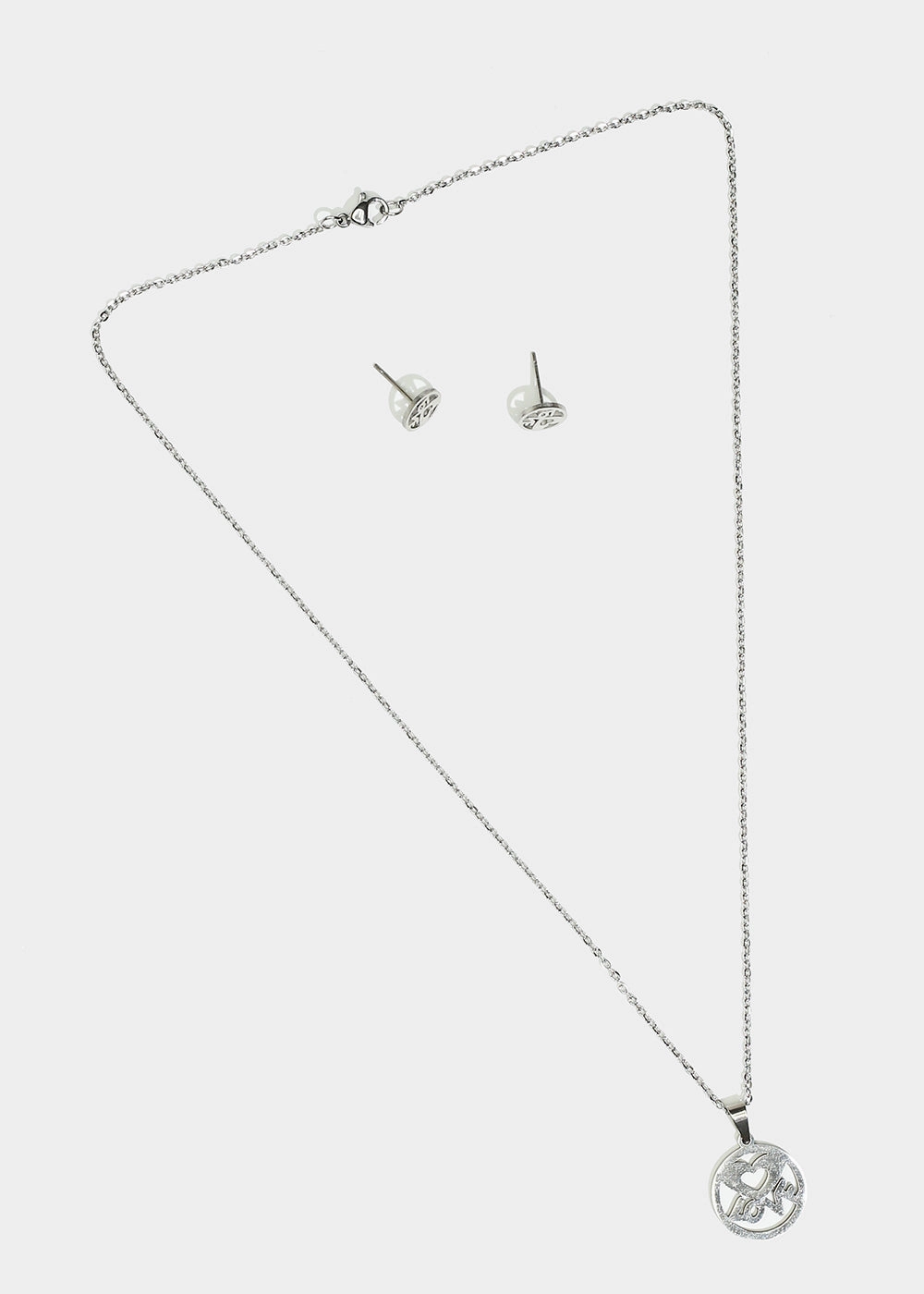 Heart & "LOVE" in Circle Necklace with Stud Earrings Minimal Highlight Finest Form
