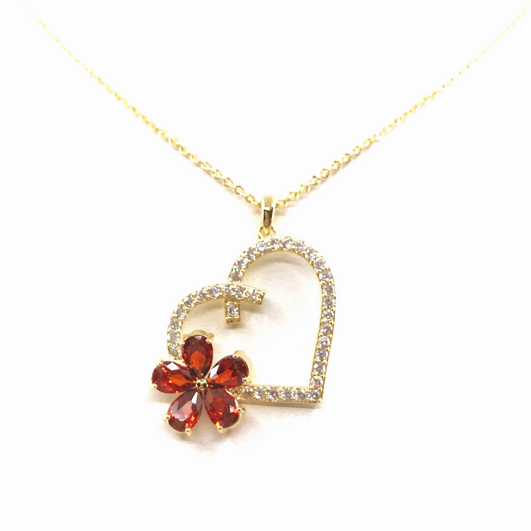 Cool Accent Heart/Flower Pendant Necklace