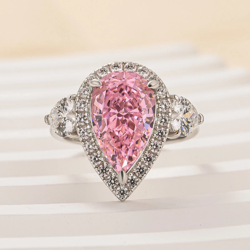 Excellent Object Designer Accent Louily Beautiful Pear Cut Pink Sapphire Three Stone Engagement Ring