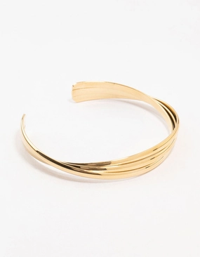 Waterproof Gold Plated  Stainless Steel Twisted Ribbed Wrist Cuff Dependable Mixes