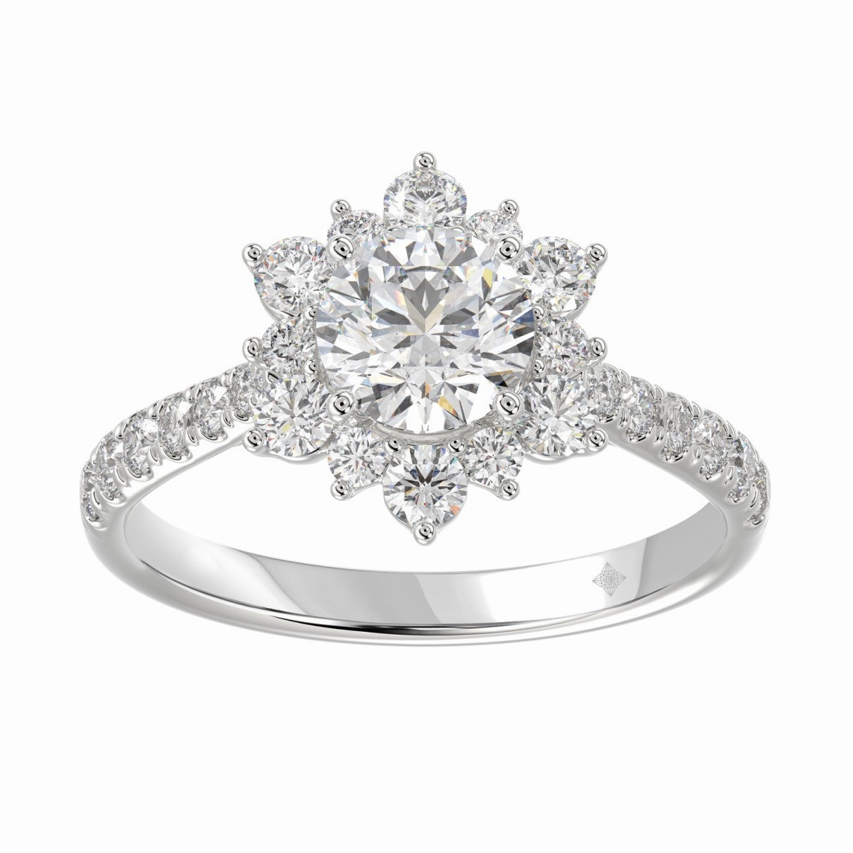 Shiny Gem Sophisticated Shape LADIES RING 1 3/4CT ROUND DIAMOND 14K WHITE GOLD (ROUND DIAMOND 1CT)