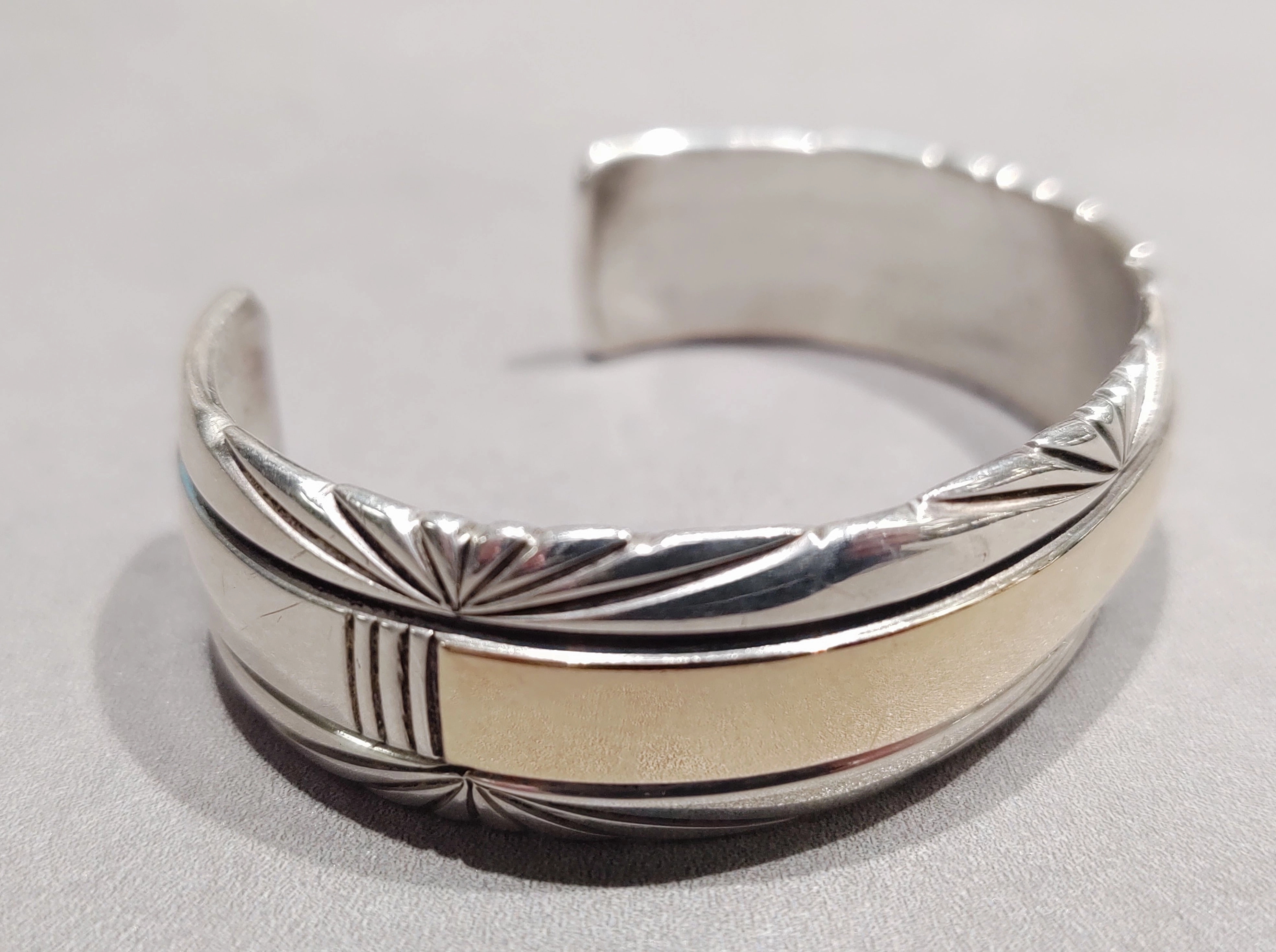 Elegant Treasures Subtle Grace Herbert Begaye 14kt Gold & Sterling Silver Bracelet - Handmade Native American