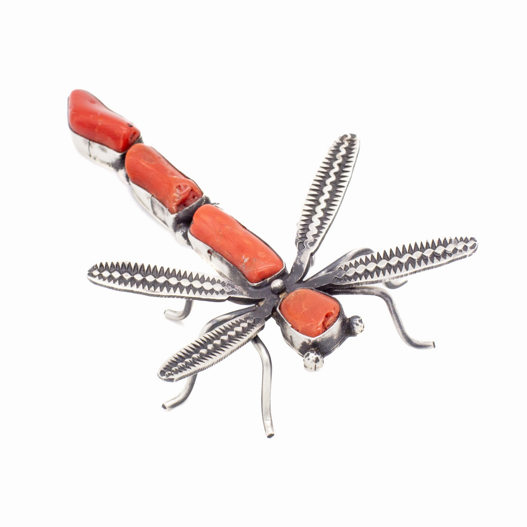 Herbert Ration Navajo Handmade 925 Sterling Silver Mediterranean Coral Dragonfly Pin Night Out Elegant Pair
