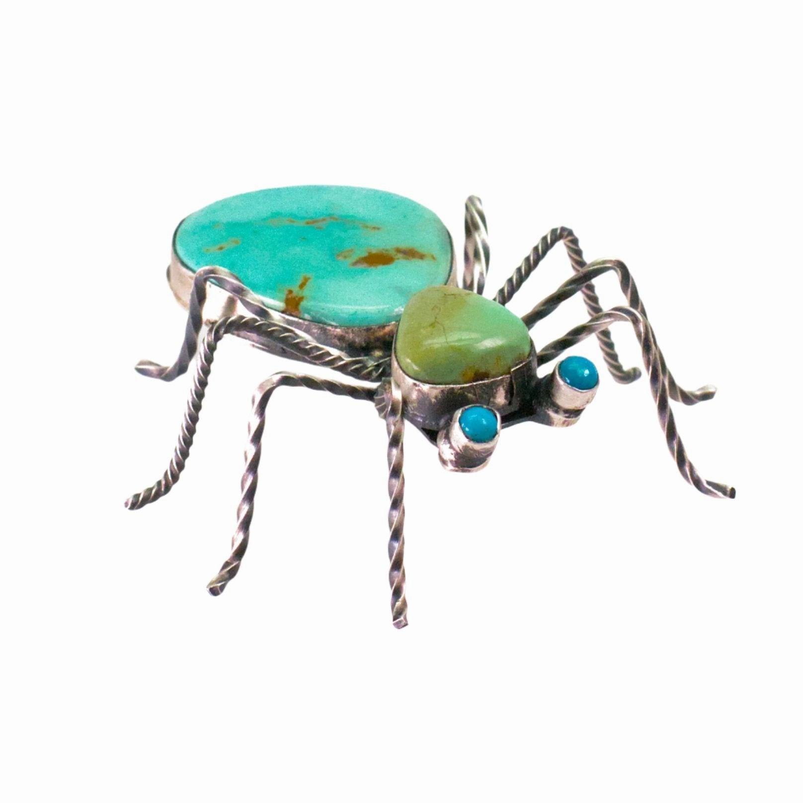 Gleaming Craft Evening Style Herbert Ration Navajo Handmade 925 Sterling Silver Turquoise Spider Pin (Turquoise Eyes)