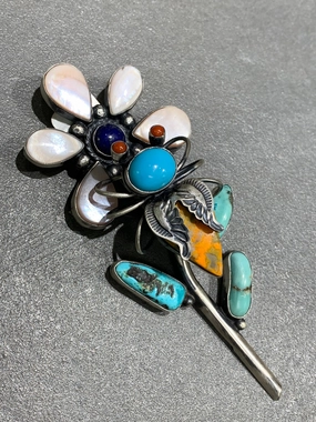 Delicate Beauty Modern Statement Herbert Ration Navajo Sterling Silver Spiny Oyster Turquoise Flower Pin/pendant Handmade Native American