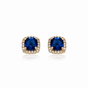 Sophisticated Gifts 14k Gold Micropave Border with Color CZ Center Stud Earrings