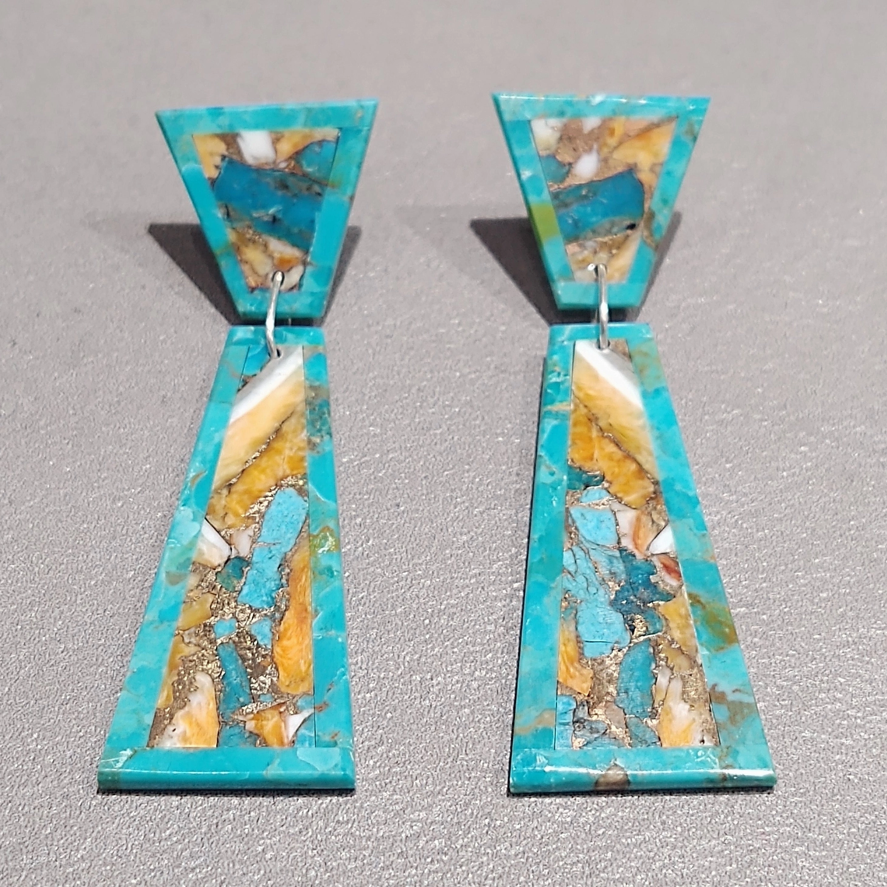 Casual Spark Herman Tenario Kewa Turquoise Spiny Oyster Earrings - Handmade Native American