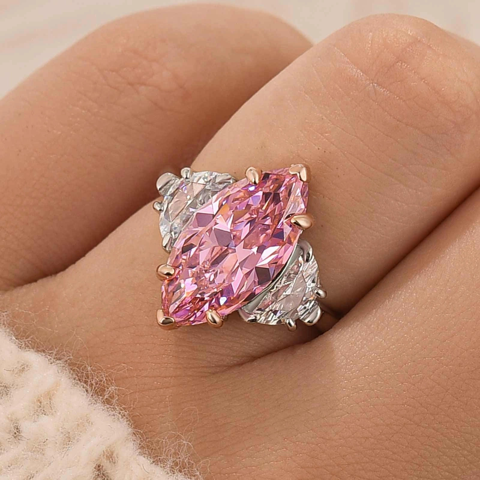 4.0Ct Pink Marquise Cut Three Stone Engagement Ring Travel Ring In Sterling Silver Attractive Design
