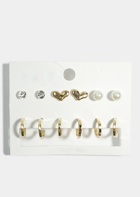 6-Pair Hoop & Stud Earrings Set Simple Style